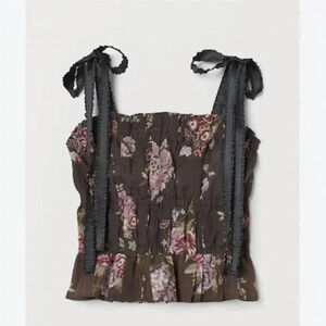 Brock Collection X H&M brown floral tube top with ribbon straps.